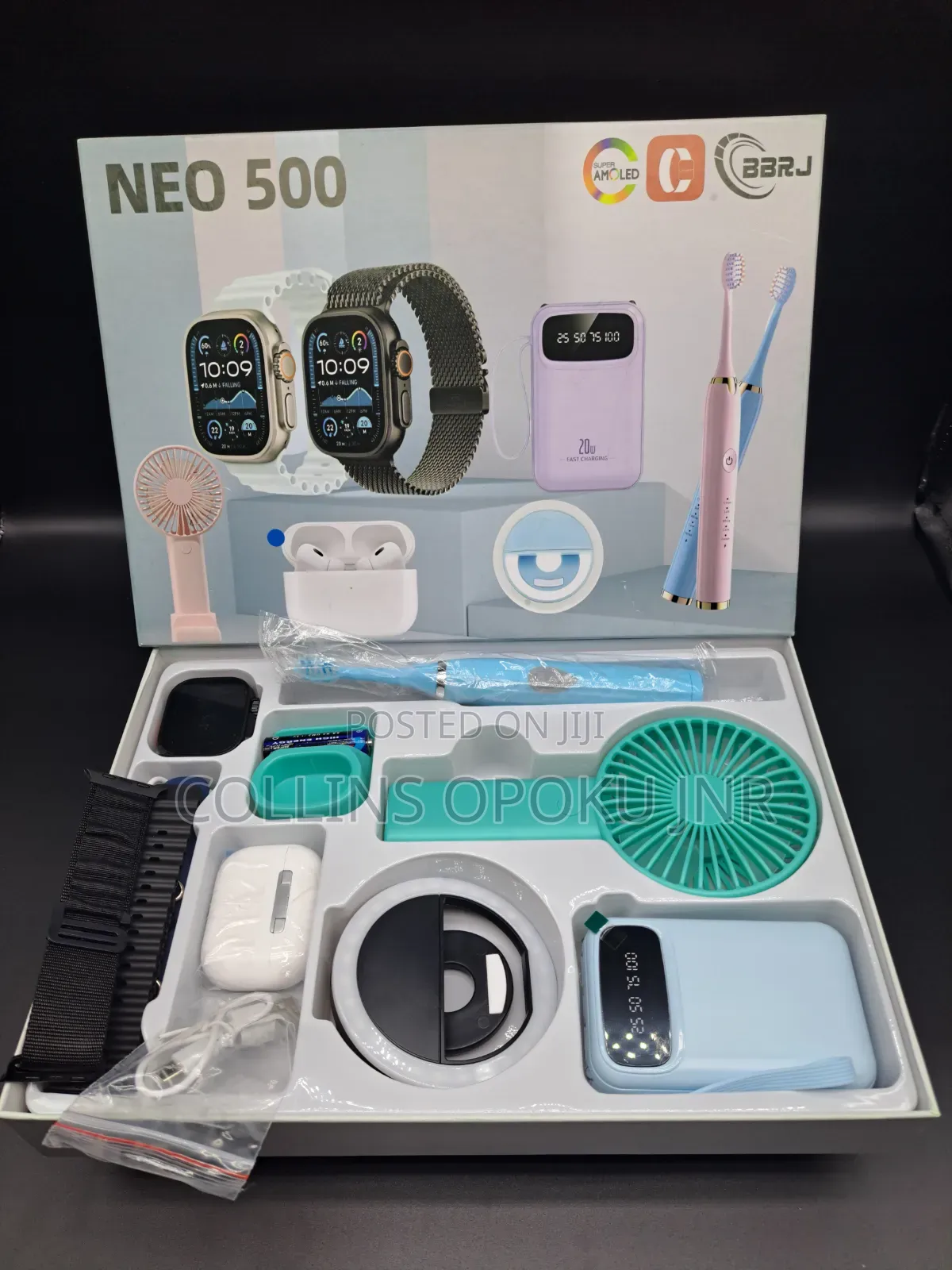 12-in-1 Smart Watch Combo Set - Airpod, Fan, Power Bank, Brush - BLUE