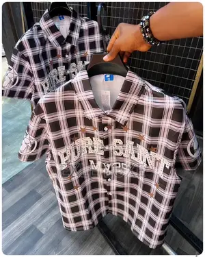 Black White “PURE SAINT” Plaid Zip-Up Shirt