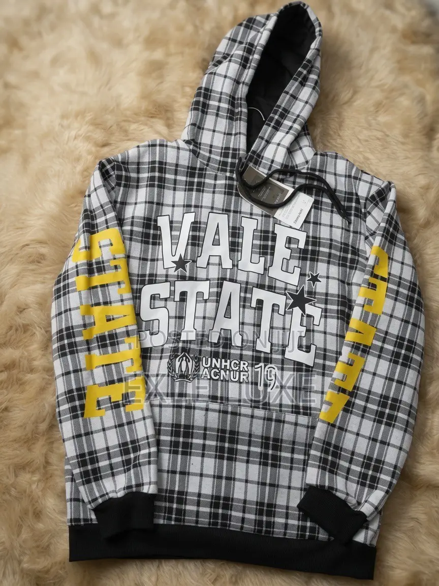 Black White “VALE STATE” Plaid Pullover Hoodie