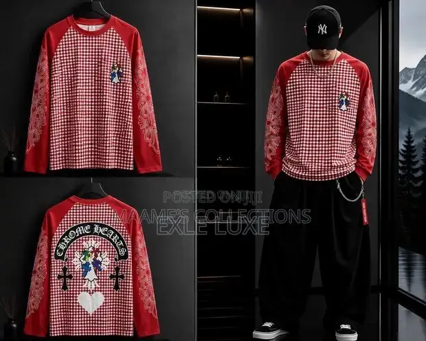 Red White Chrome Hearts Checkered Long-Sleeve Shirt