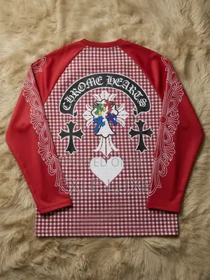 Red White Chrome Hearts Checkered Long-Sleeve Shirt