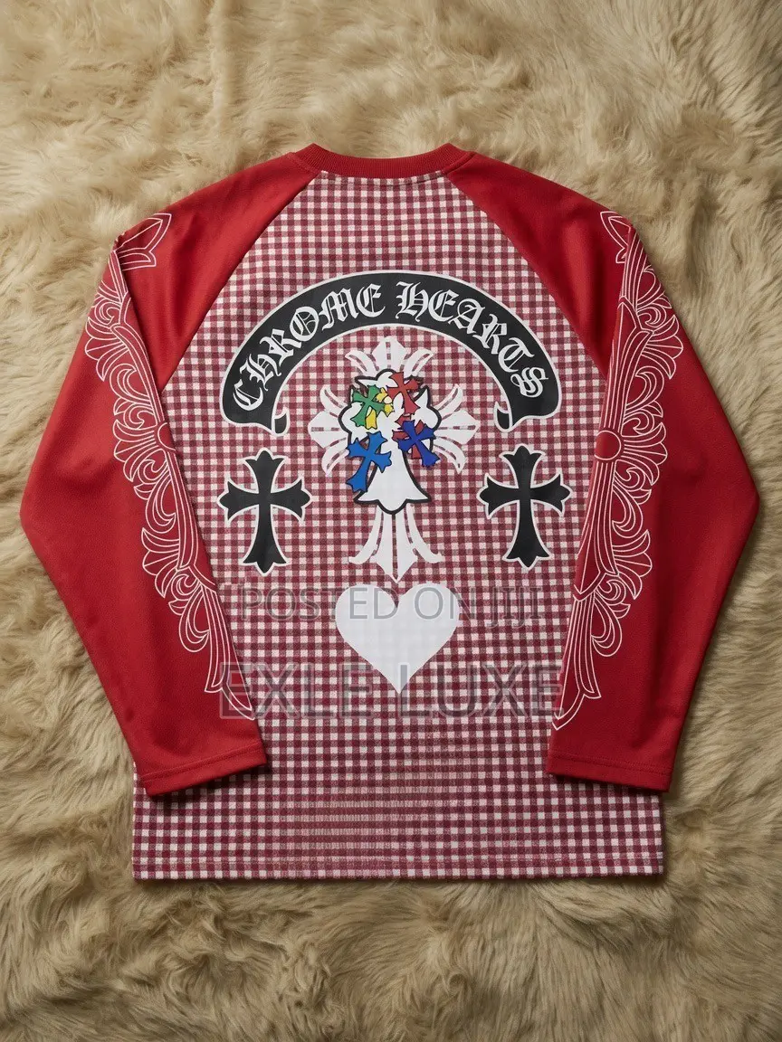 Red White Chrome Hearts Checkered Long-Sleeve Shirt