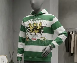 Green White “Brand Studios” Striped Hoodie