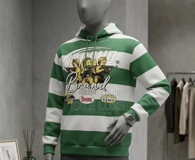 Green White “Brand Studios” Striped Hoodie