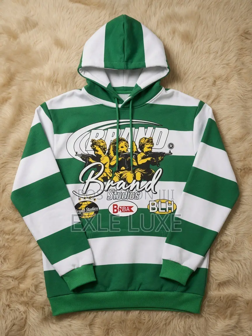 Green White “Brand Studios” Striped Hoodie