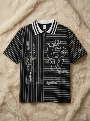 Black “Together” Striped Zip-Polo Shirt