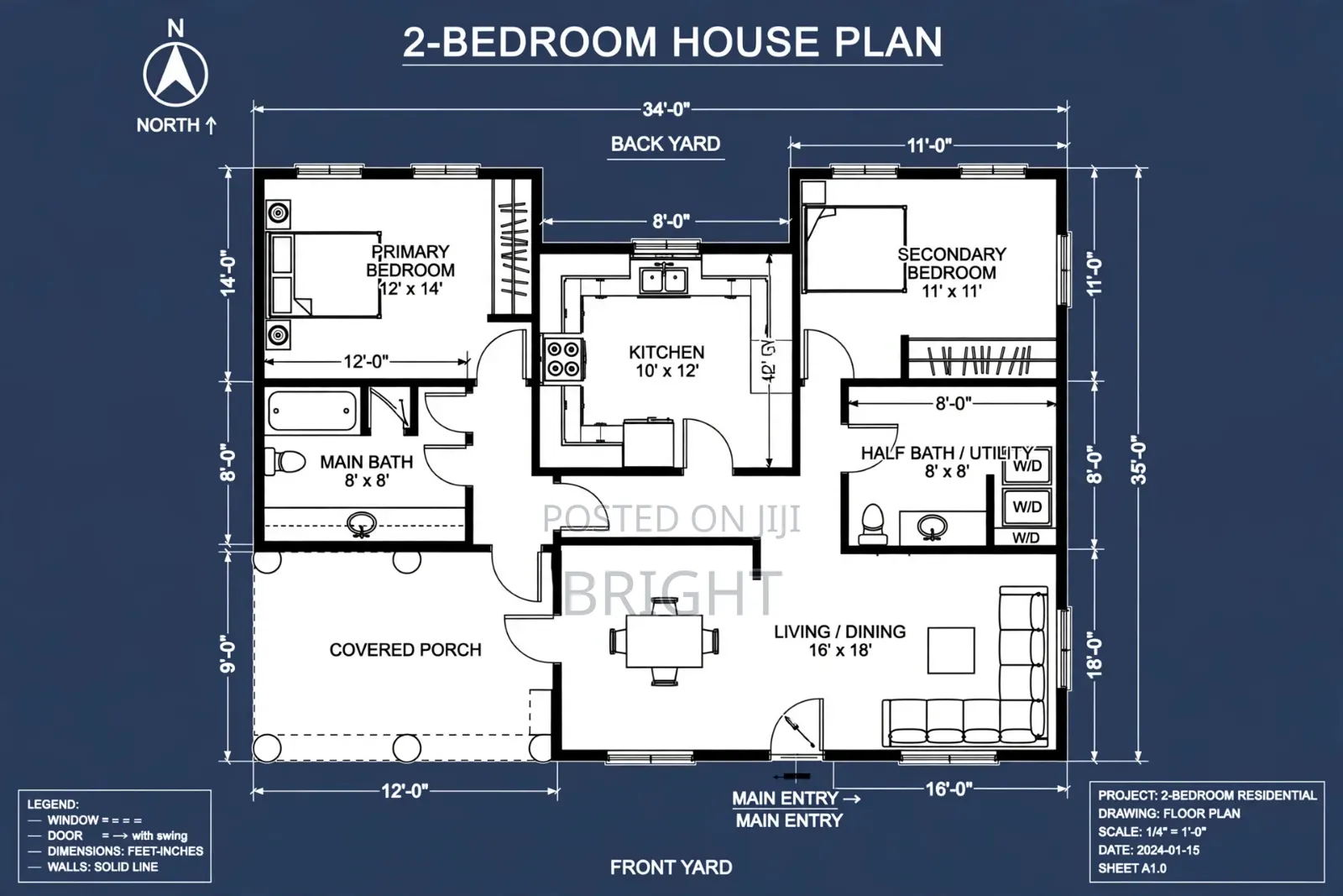 Two Bedroom House Plan Proposed Residential Building