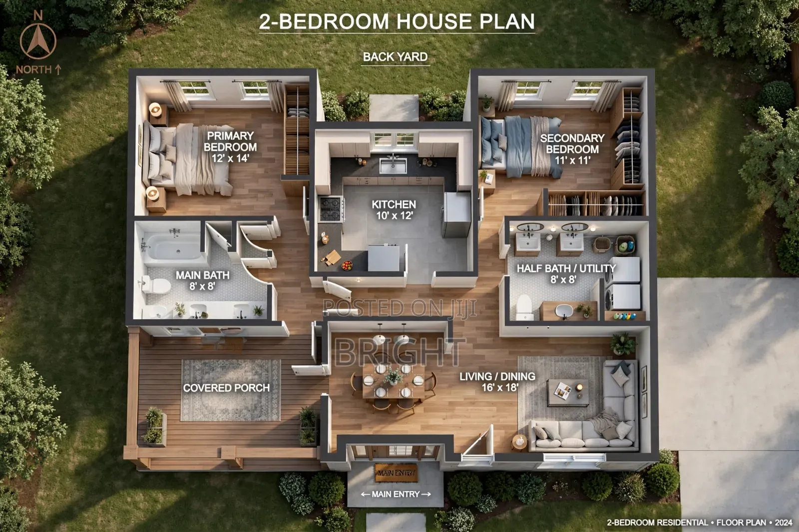 Two Bedroom House Plan Proposed Residential Building