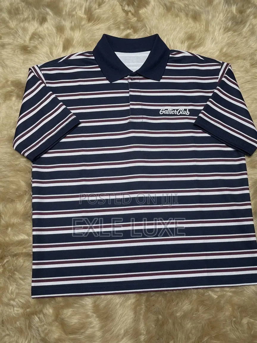 Navy Blue Striped Polo Shirt