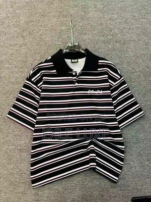 Navy Blue Striped Polo Shirt