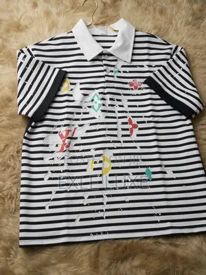 Green & White Graphic Striped Polo Shirt