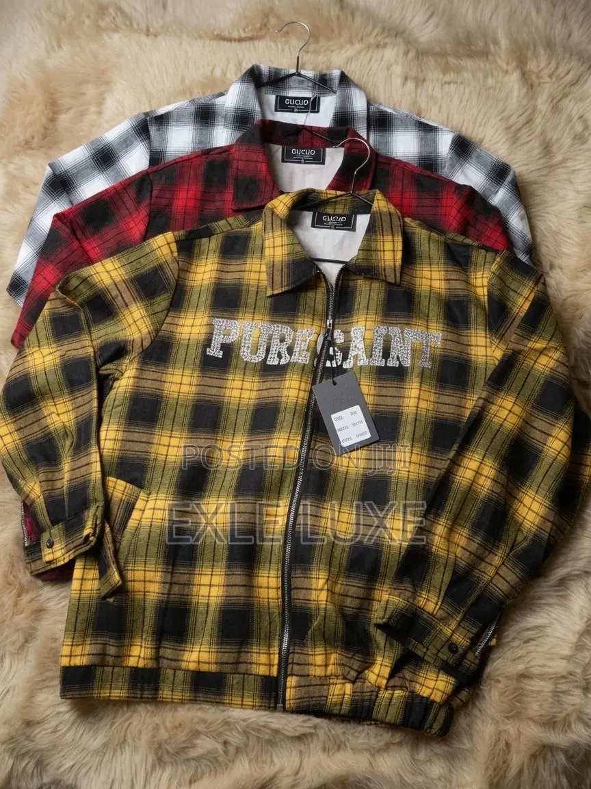 PURE SAINT” Plaid Zip-Up Jacket