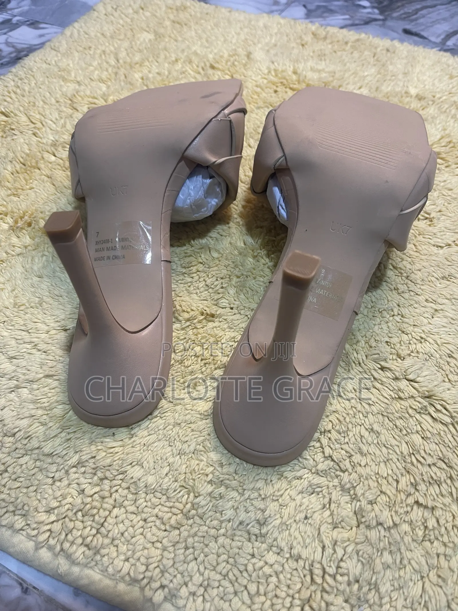 Beige EGO Leather Square Toe High Heel Mules