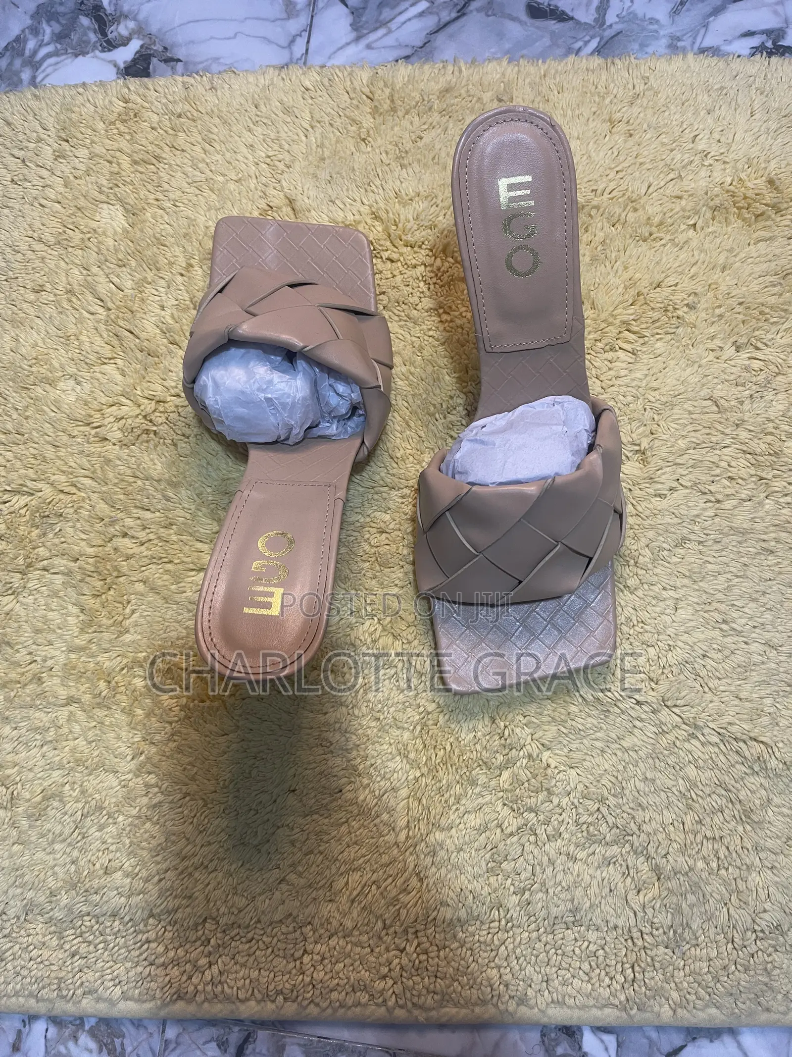 Beige EGO Leather Square Toe High Heel Mules