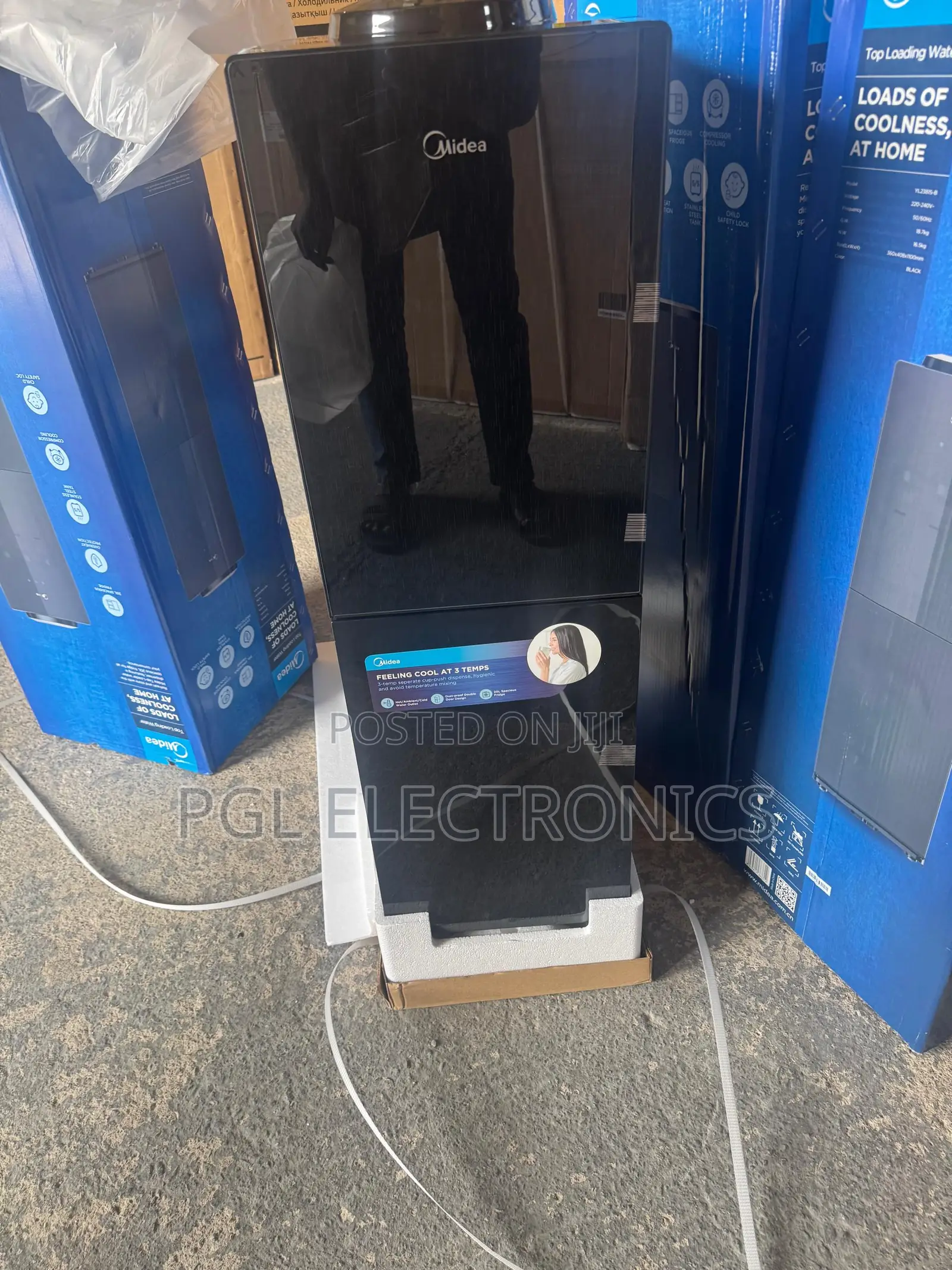 Midea 3 Taps Premium Black Water Dispenser With 20Ltr Fridge Cabinet