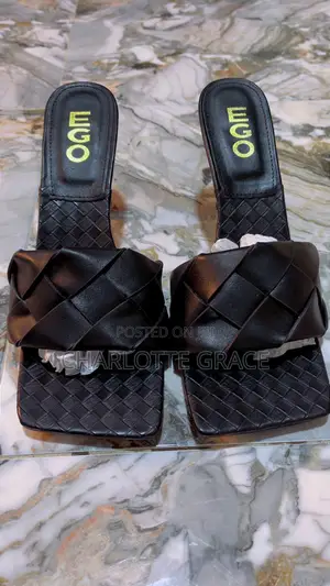 EGO Black Leather Square Toe High Heel Mules