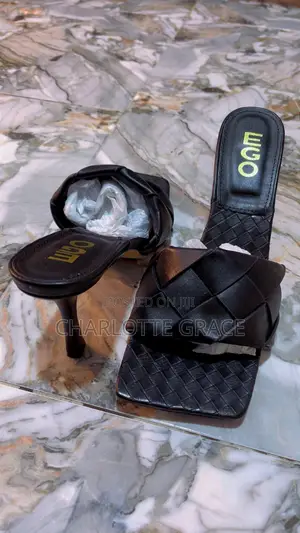 EGO Black Leather Square Toe High Heel Mules