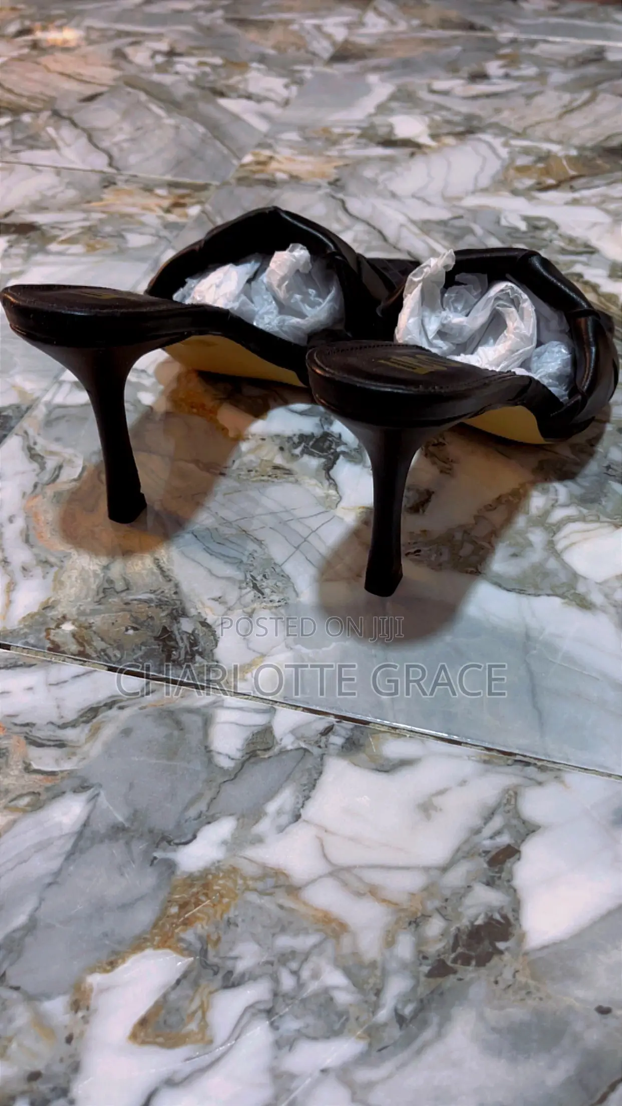 EGO Black Leather Square Toe High Heel Mules