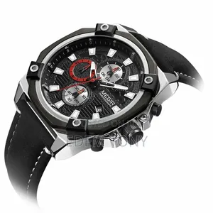 MEGIR Watch Quartz Movement Alloy Case Leather Band Silver Dial 2054