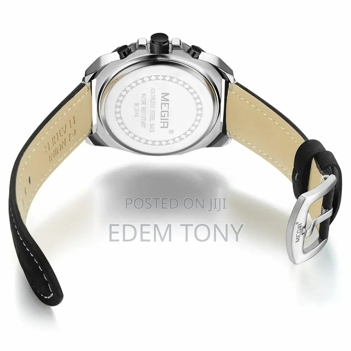 MEGIR Watch Quartz Movement Alloy Case Leather Band Silver Dial 2054