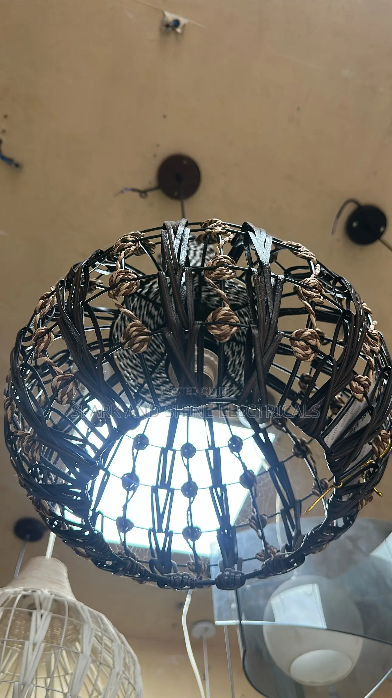 Black Woven Rattan Pendant Light