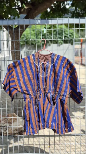 Blue & Brown Fugu Top | African Traditional Wear | Ghana Made