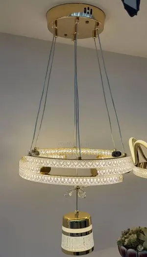 Crystal Round Chandelier With Pendant- Gold