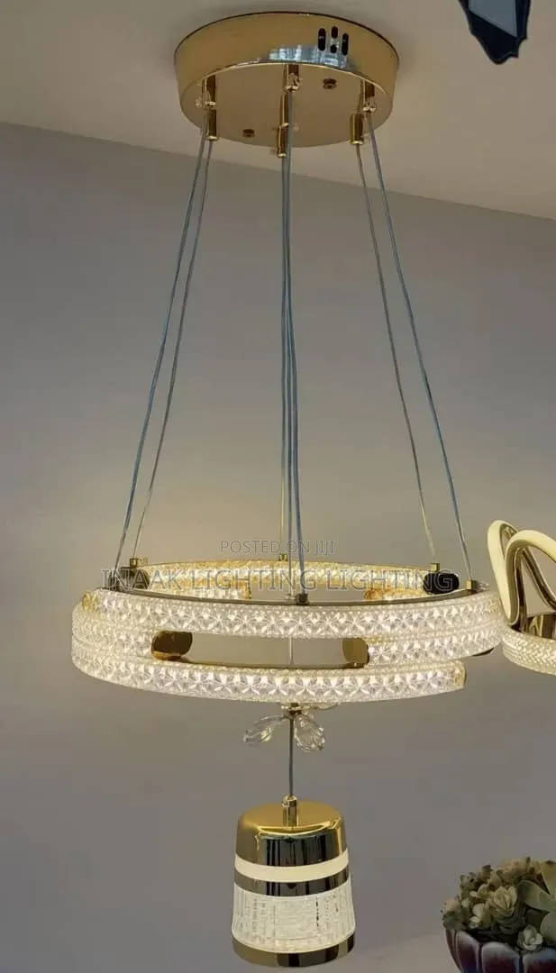 Crystal Round Chandelier With Pendant- Gold