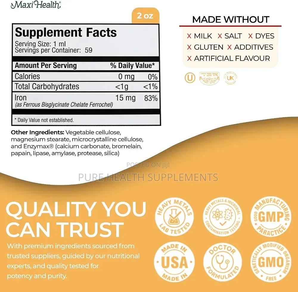 Maxi Health, Iron Concentrate, Natural Berry, Sensitive Stomach, 60 Ml