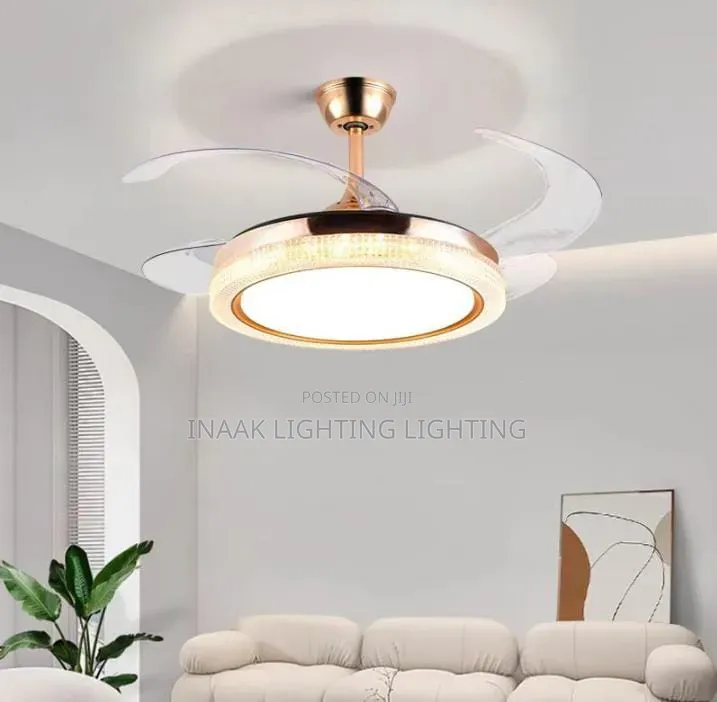 Modern Crystal LED Fan Ceiling Light-Gold