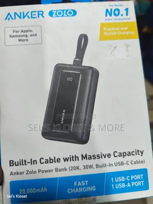Anker Zolo Power Bank (20K, 30W, Built-in USB-C Cable)