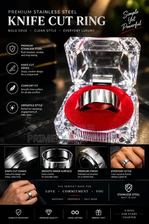 Knife Cut on Ring Surface Stainless Steel High Quality Men's Rings
