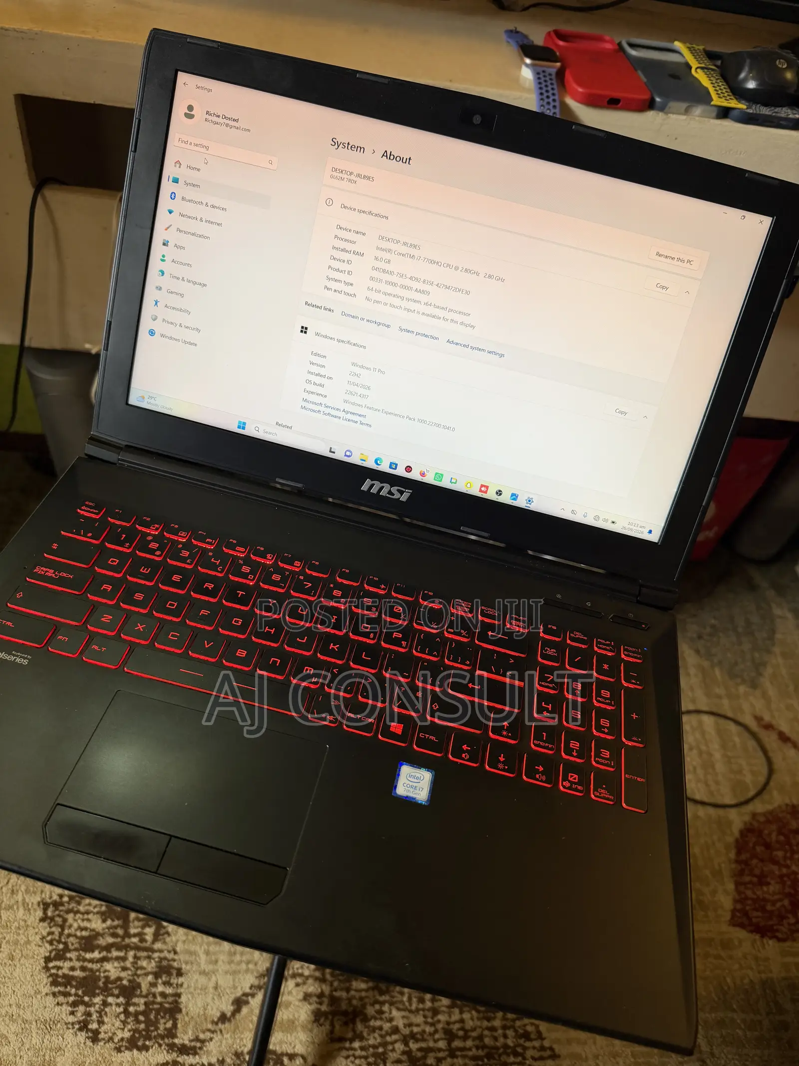 New Laptop MSI GL62M 7RDX 16GB Intel Core i7 SSD 256GB