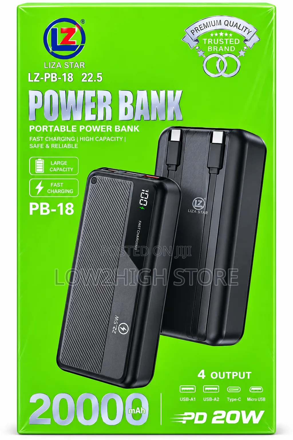 Liza Star LZ-PB-18 20,000mAh 22.5W Fast-Charging Power Bank - Low2High