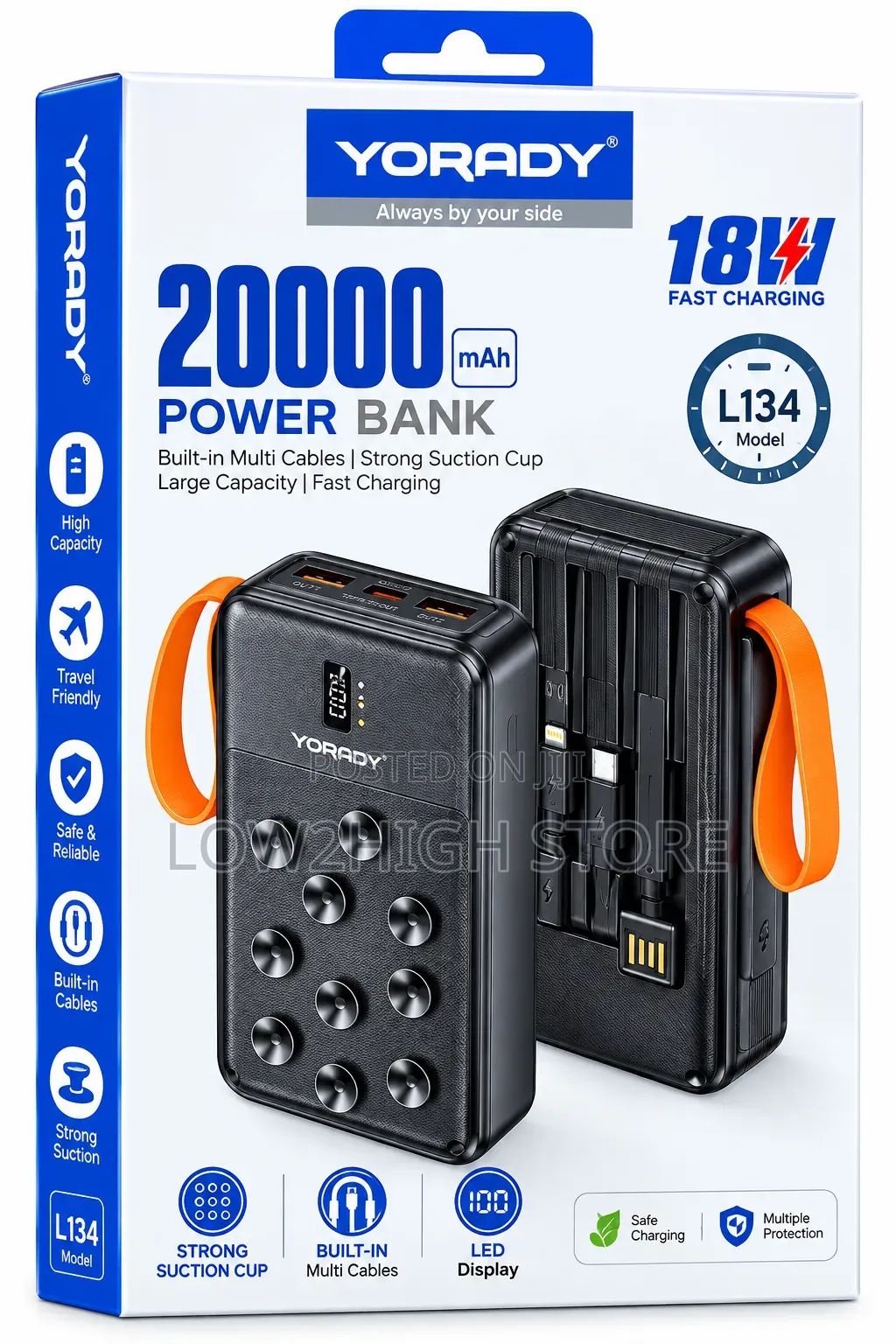 Yorady L134 20,000mAh 18W Suction-Cup Power Bank - Low2High