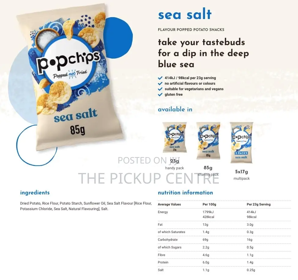 Popchips - Sea Salt Potato Chips, 85g (Pack of 8)