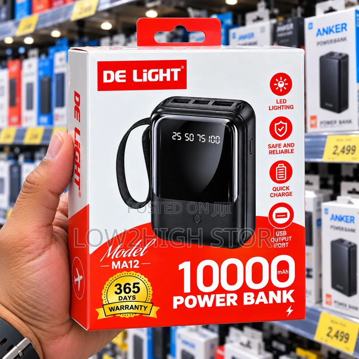 DE LIGHT MA12 10,000mAh Power Bank - Low2High