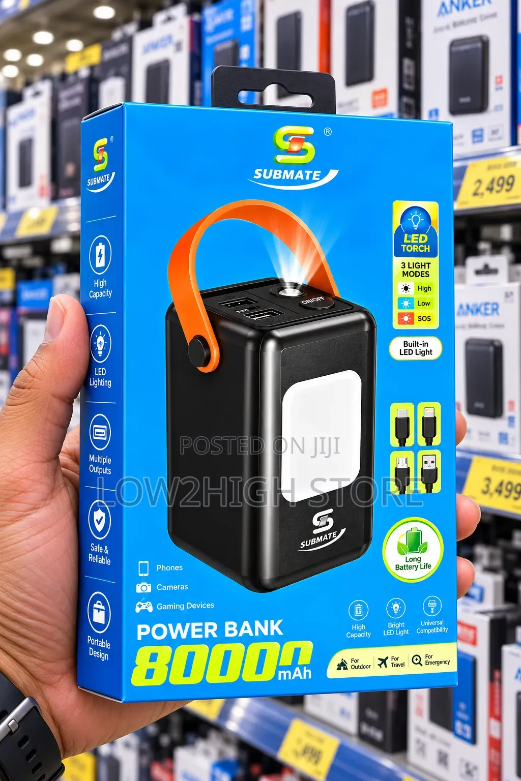 Submate 80,000mAh Heavy-Duty Power Bank With LED Light - Low2High