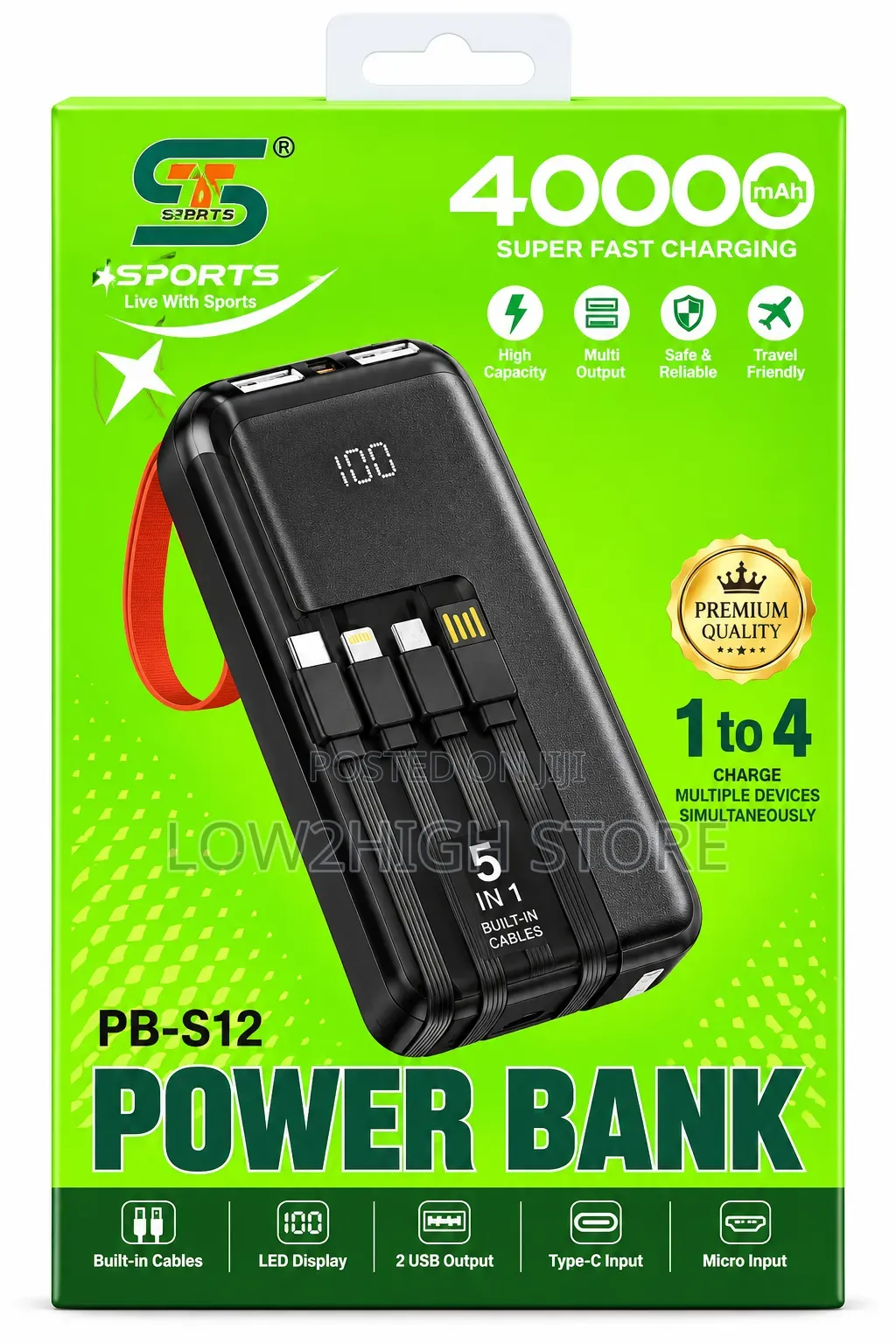 Sports PB-S12 40,000mAh Super Fast-Charging Power Bank - Low2High