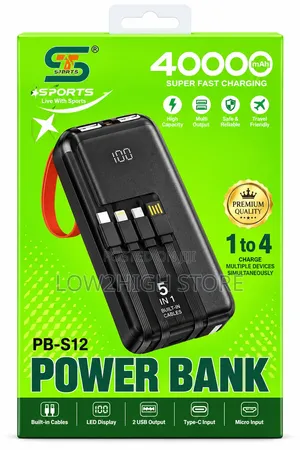 Sports PB-S12 40,000mAh Super Fast-Charging Power Bank - Low2High