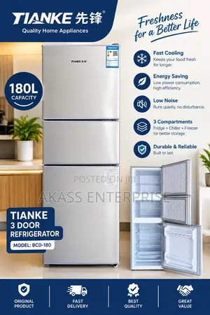 TIANKE 180L 3-Door Refrigerator BCD-180 - Energy Saving - Brand New