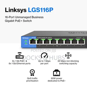 Linksys LGS116P 16-Port Gigabit Ethernet PoE+ Unmanaged Switch