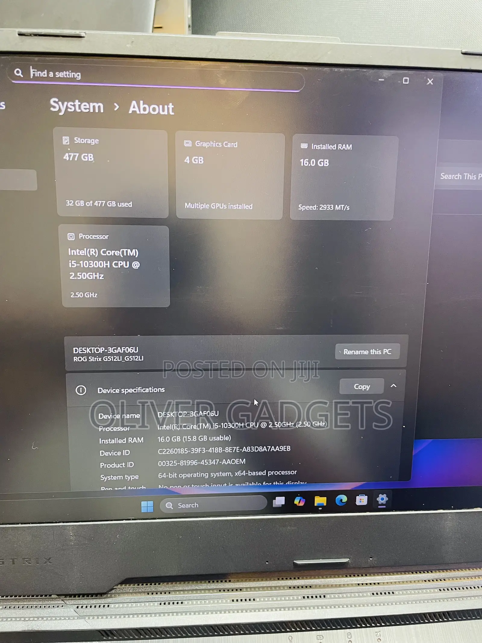 Laptop Asus ROG Strix G15 G512 16GB Intel Core i5 SSD 512GB