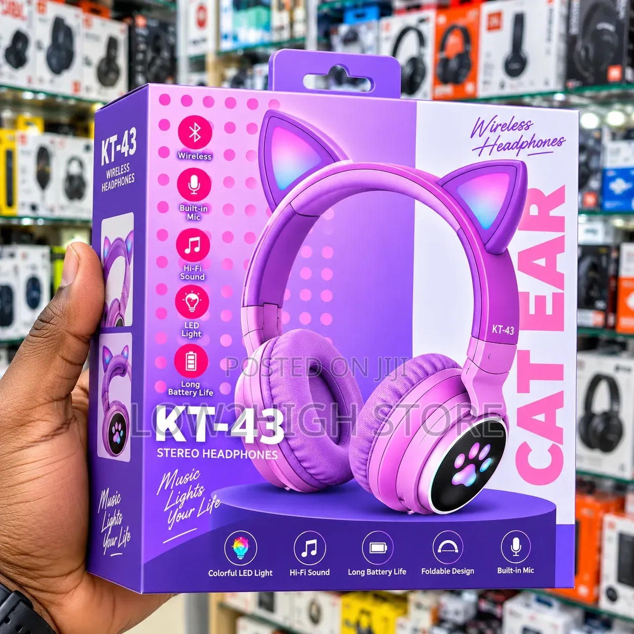 KT-43 RGB Cat Ear Wireless Bluetooth Headphones - Low2High
