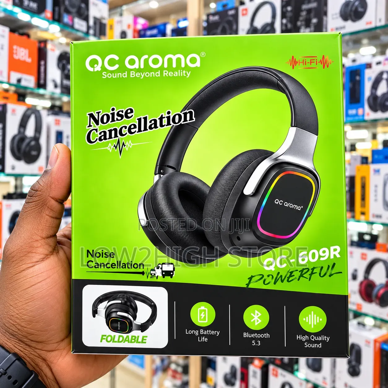 QC Aroma QC-609R Bluetooth 5.3 RGB Wireless Headphones - Low2High