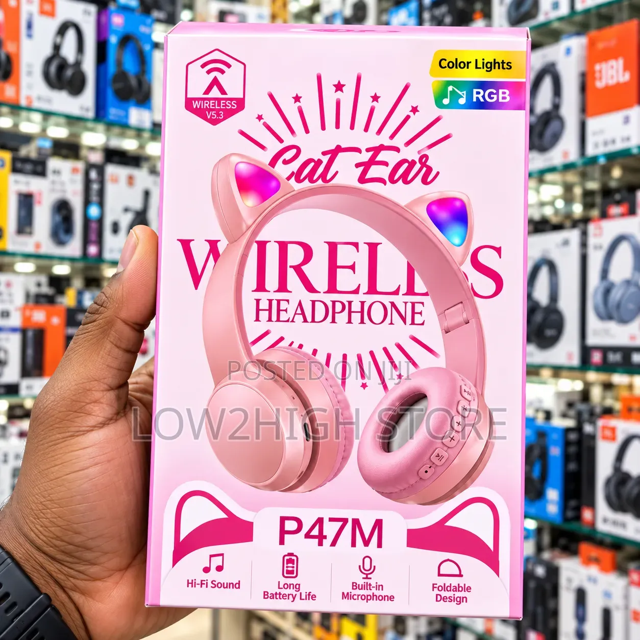 P47M RGB Cat Ear Bluetooth 5.3 Wireless Headphones - Low2High