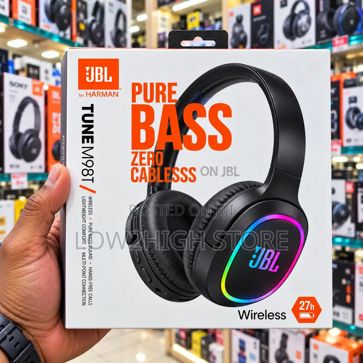 Wireless RGB Pure Bass Over-Ear Headphones - Low2High