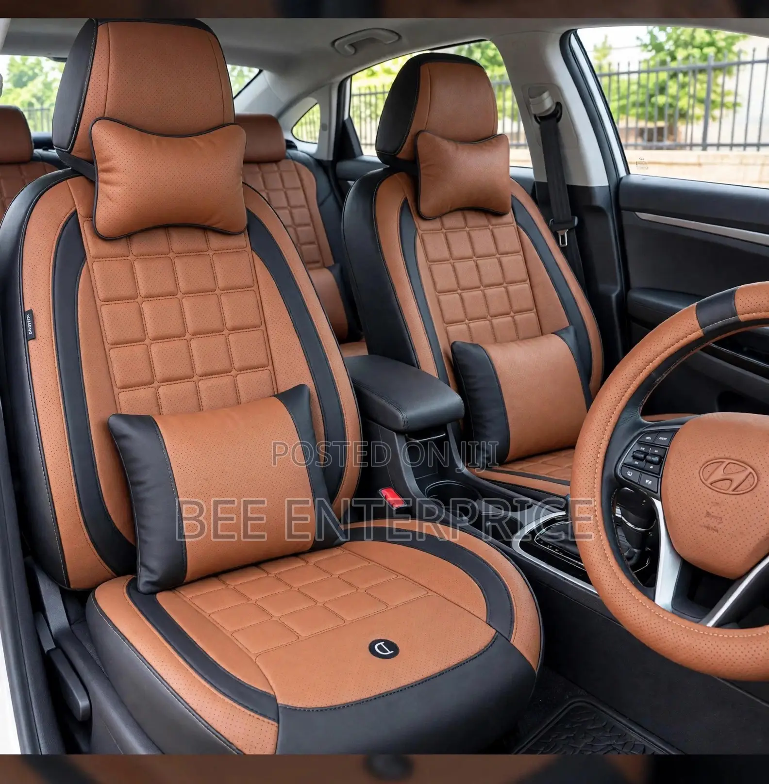 Brown and Black Universal Seat Covers-Full Set With Steering Cover