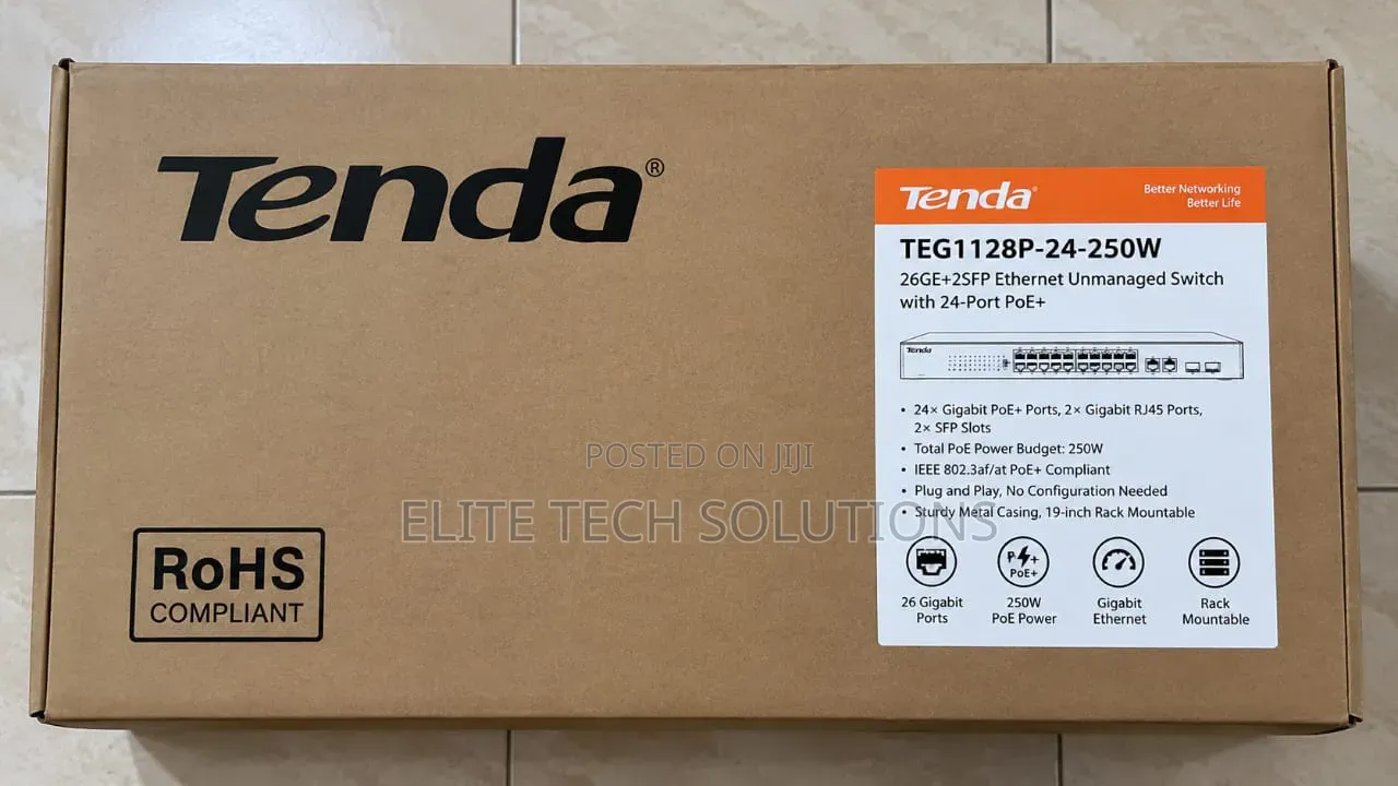 Tenda Teg1128p -24-250w 24port Gigabit Poe Switch