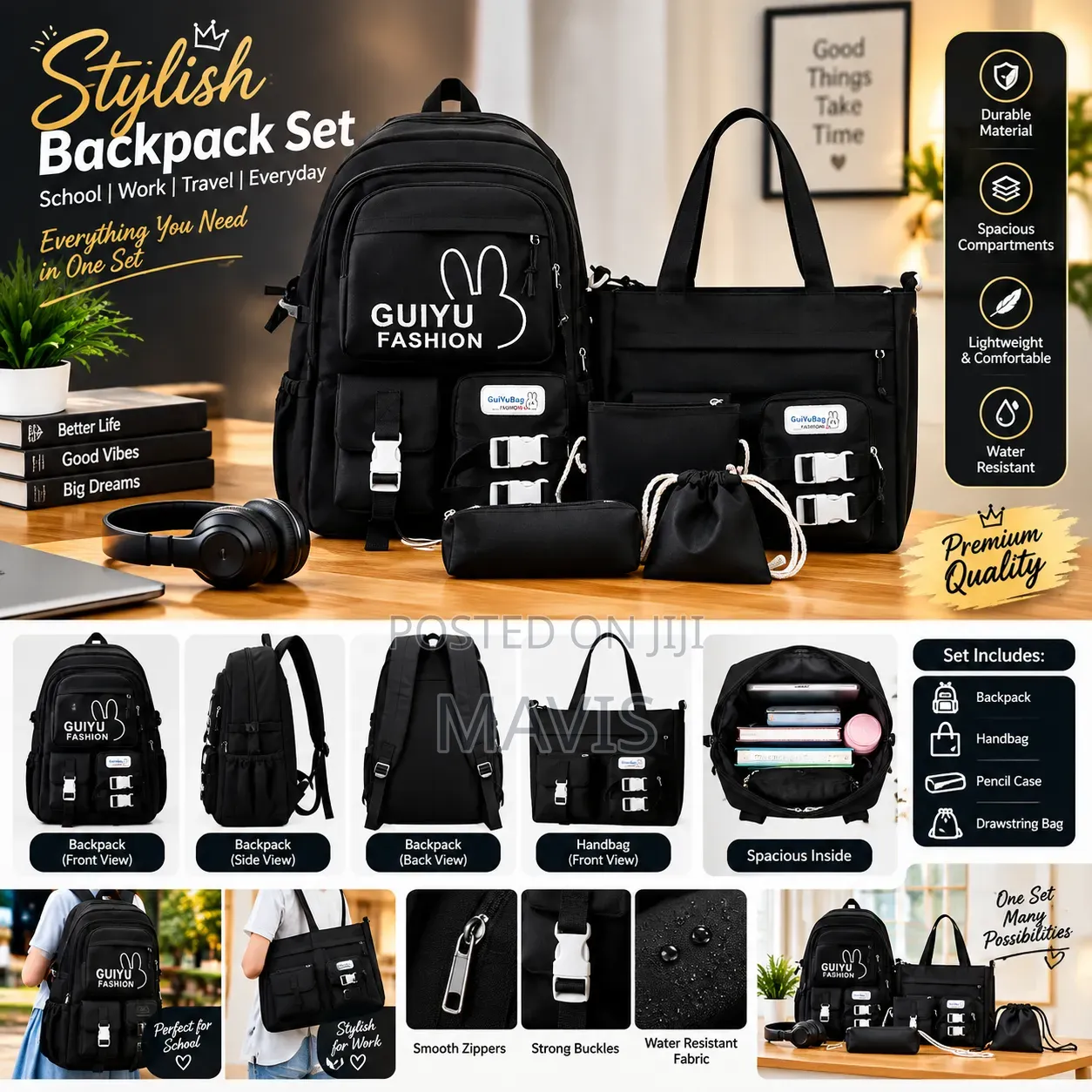 4in1 School Bag With Tote Bag Pencil Case Etc